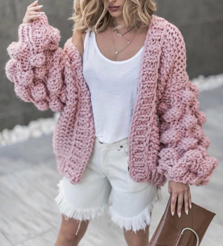Damen Grob gestrickter Oversized Cardigan mit voluminösen Ärmeln Drune