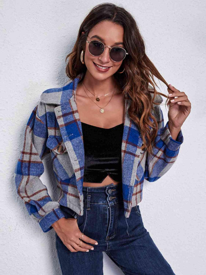 Drune | Karierter Knopf-Front-Jacke mit Taschen