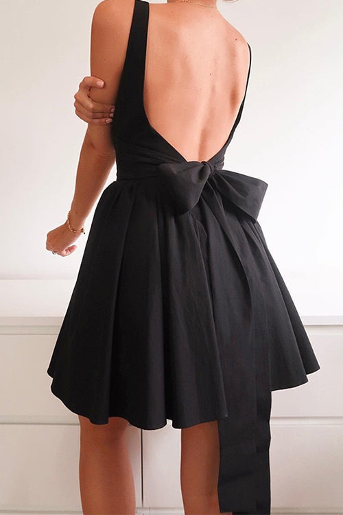 Drune | Rosiedress Square Neck Schleife Knot Rückenfrei Mini Kleid