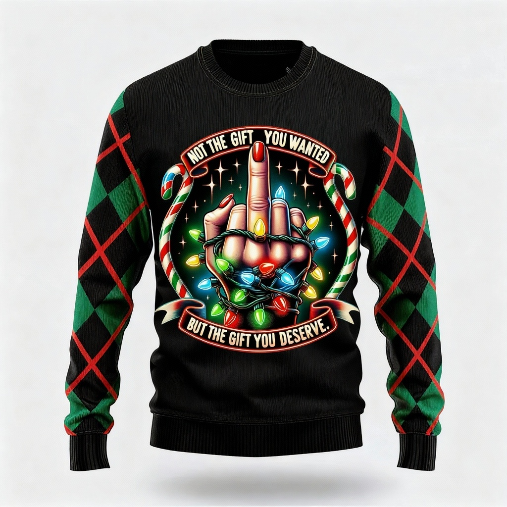 Drune | Lustiges Mustermotiv - Maximalistischer Weihnachtsdruck Hässlicher Pullover