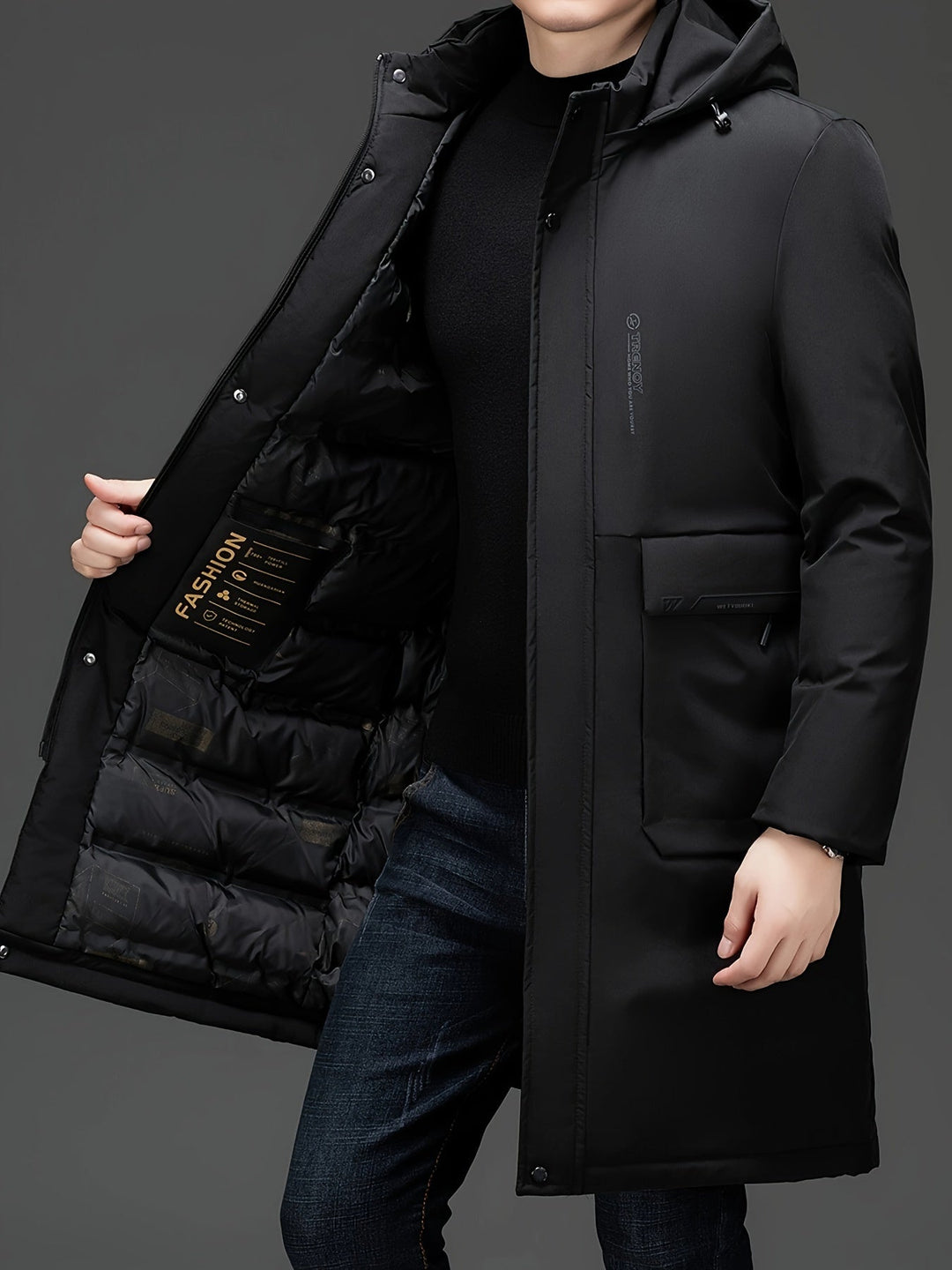 Drune | Lange Winterjacke mit Kapuze Polyester Warm und Windabweisend