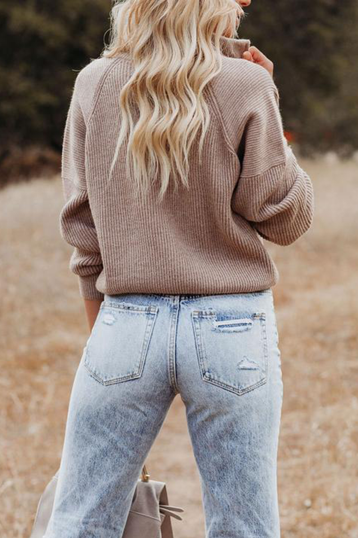 Drune | lässiger Strickpullover mit Reißverschluss und Patchwork-Kragen
