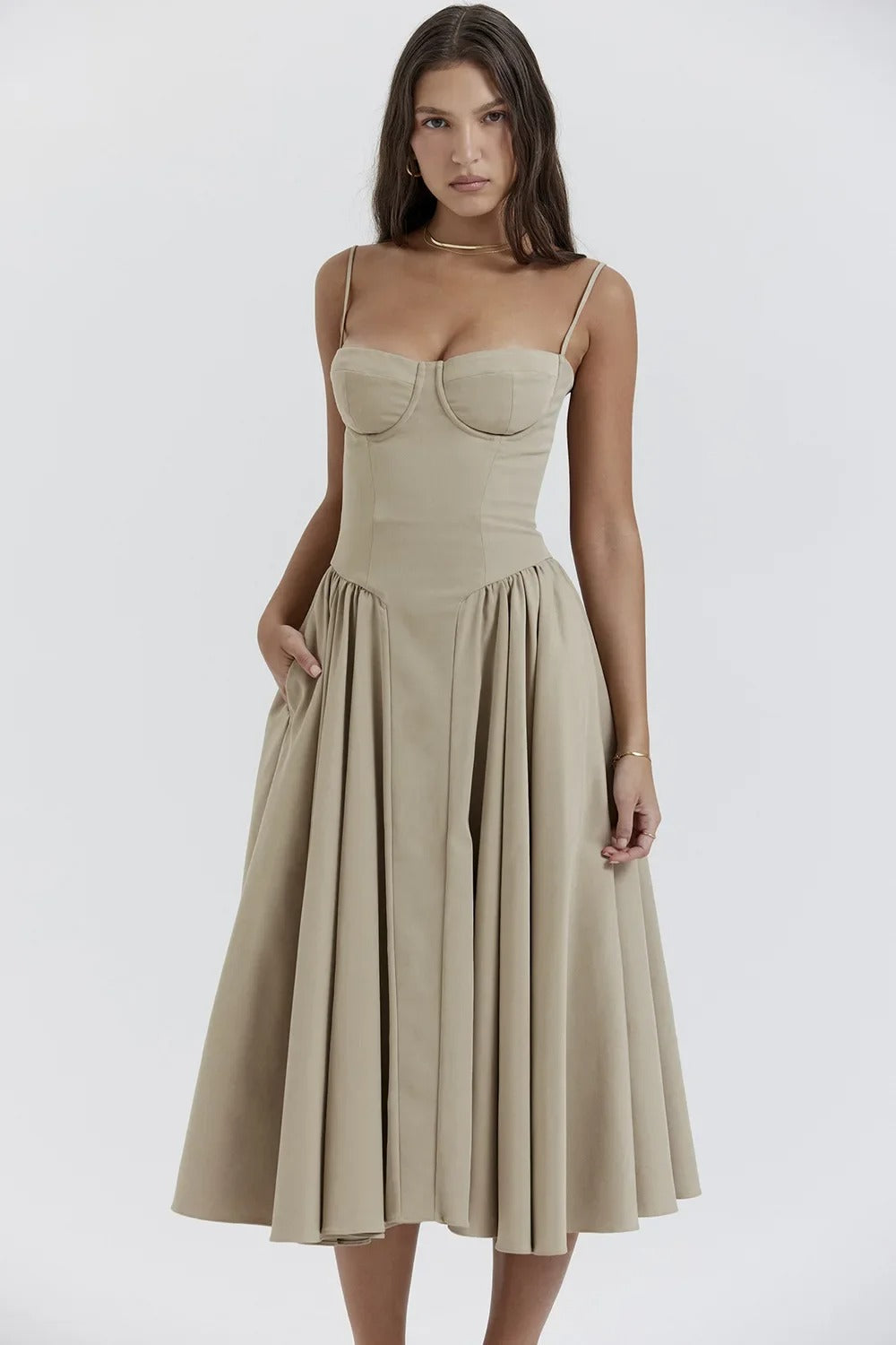 Drune | Ärmelloses Midikleid Mit Korsett Passform