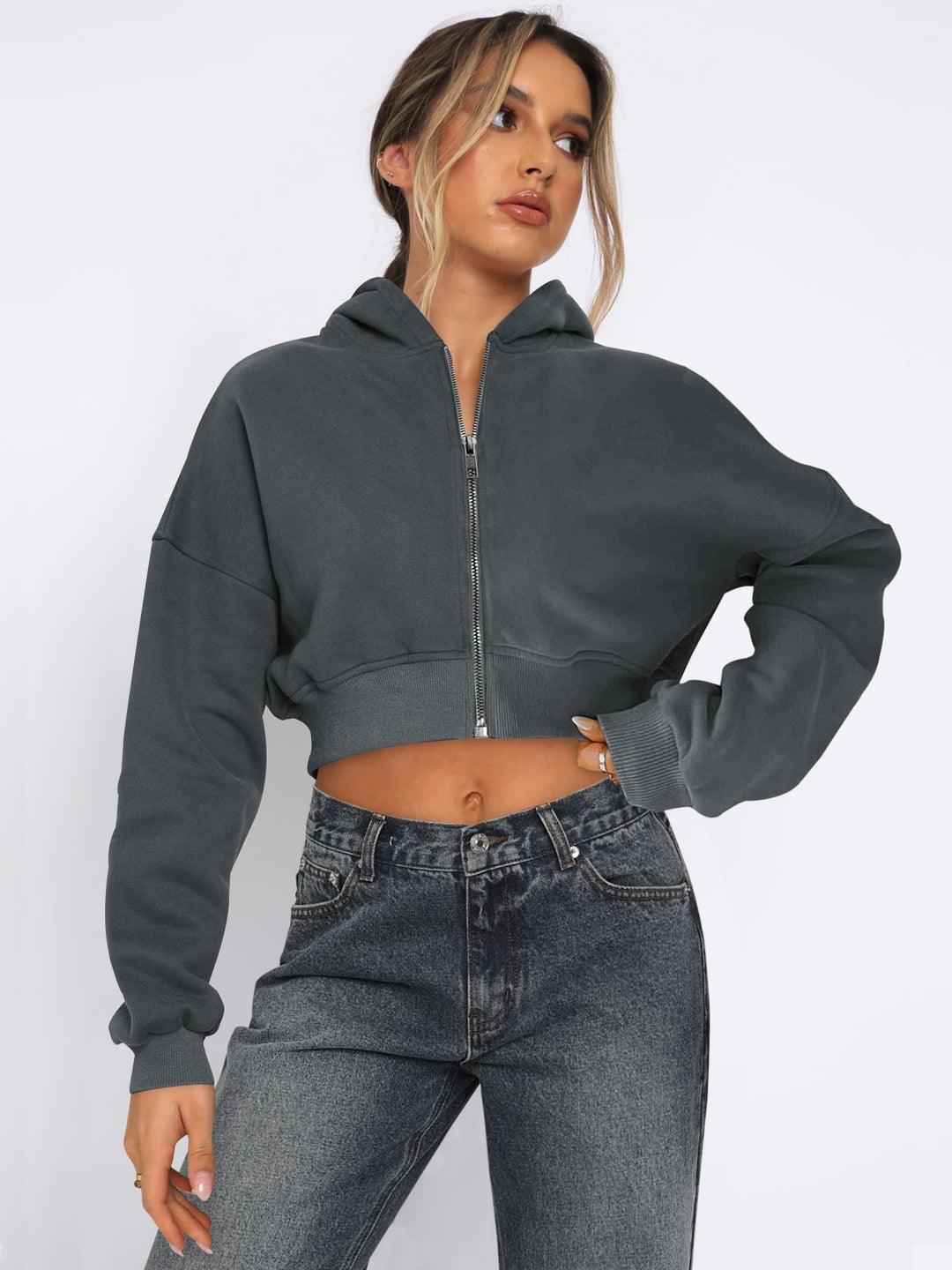Drune | Kurzer Fleece-Hoodie mit Reißverschluss