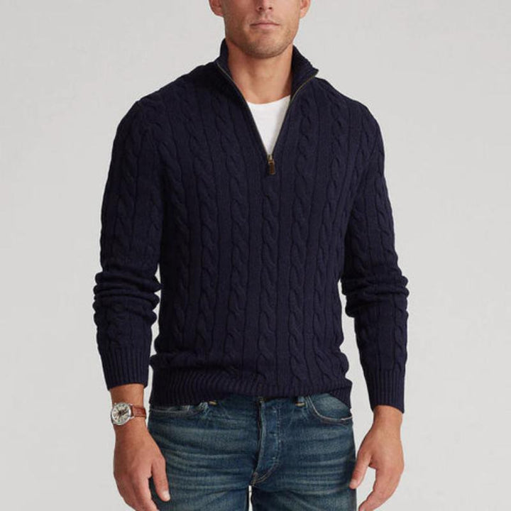 Drune | Pullover mit Zopfmuster und halbem Reißverschluss - Eleganter Freizeit-Strickpullover