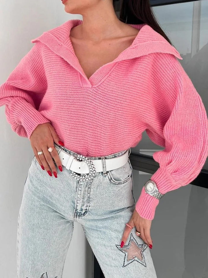 Drune | Strickpullover mit Laternenärmeln und offenem Kragen