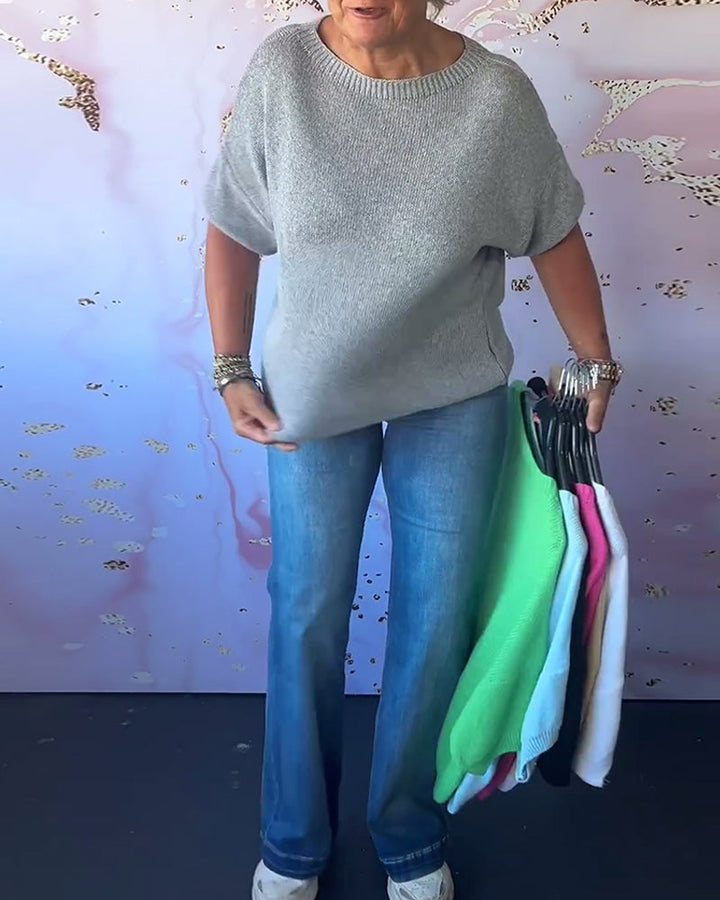 Drune | Lässiger Lockerer Pullover mit Rundhalsausschnitt und Unifarbe