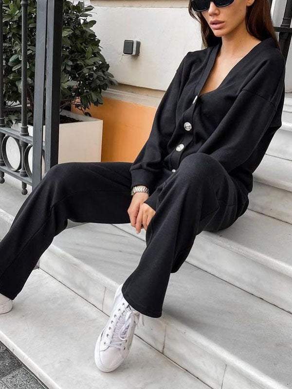 Drune | lässiges V-Ausschnitt Pullover- und Hose-Set