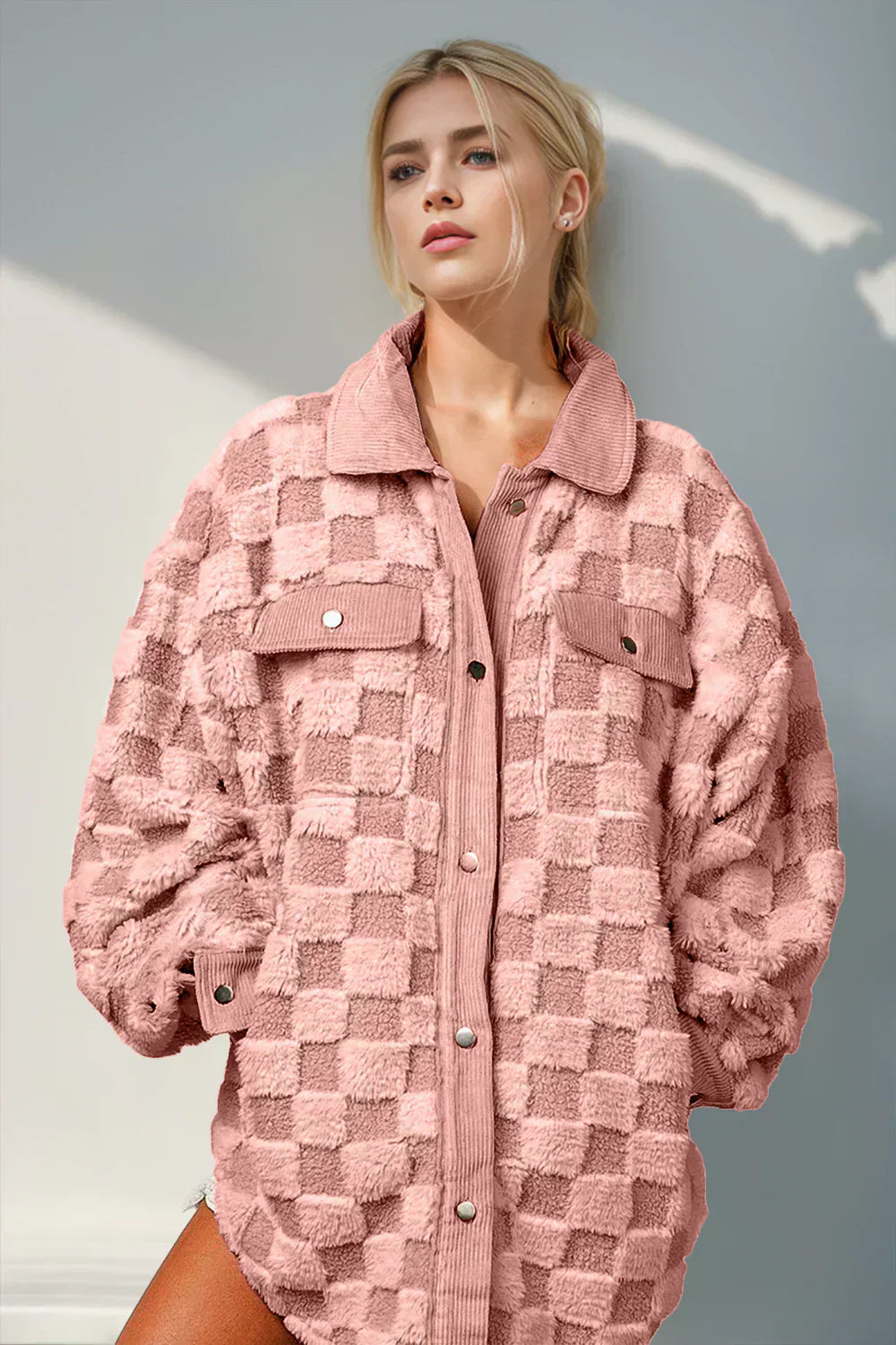Drune | Jacke mit Karostruktur Knopfverschluss Weich und Übergrößen