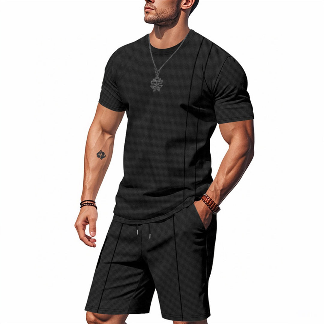 Drune | Waffel-Kurzarm-Shorts Zweiteiliges Set