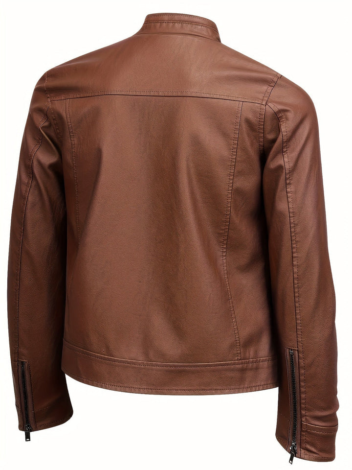 Drune | Lederjacke mit Stehkragen und Reißverschlussärmeln