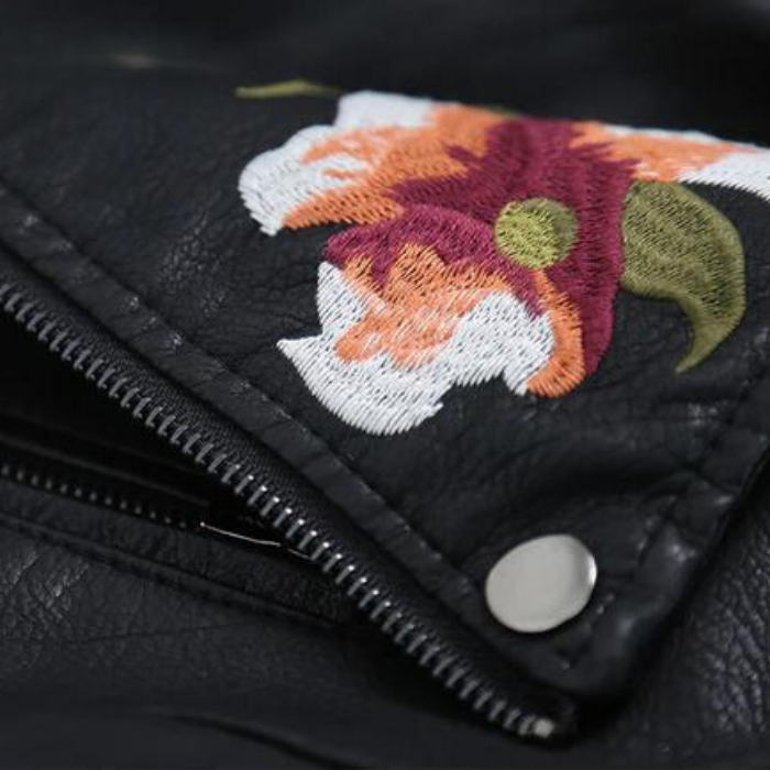 Drune | Lederjacke mit Blumenstickerei
