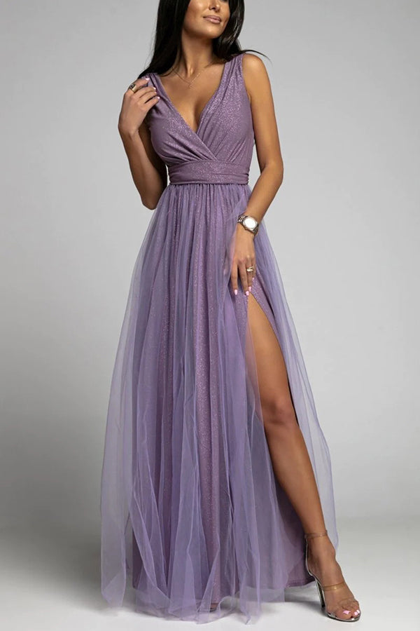 Drune | It'S My Day Light Tulle Schlitz Maxi Kleid