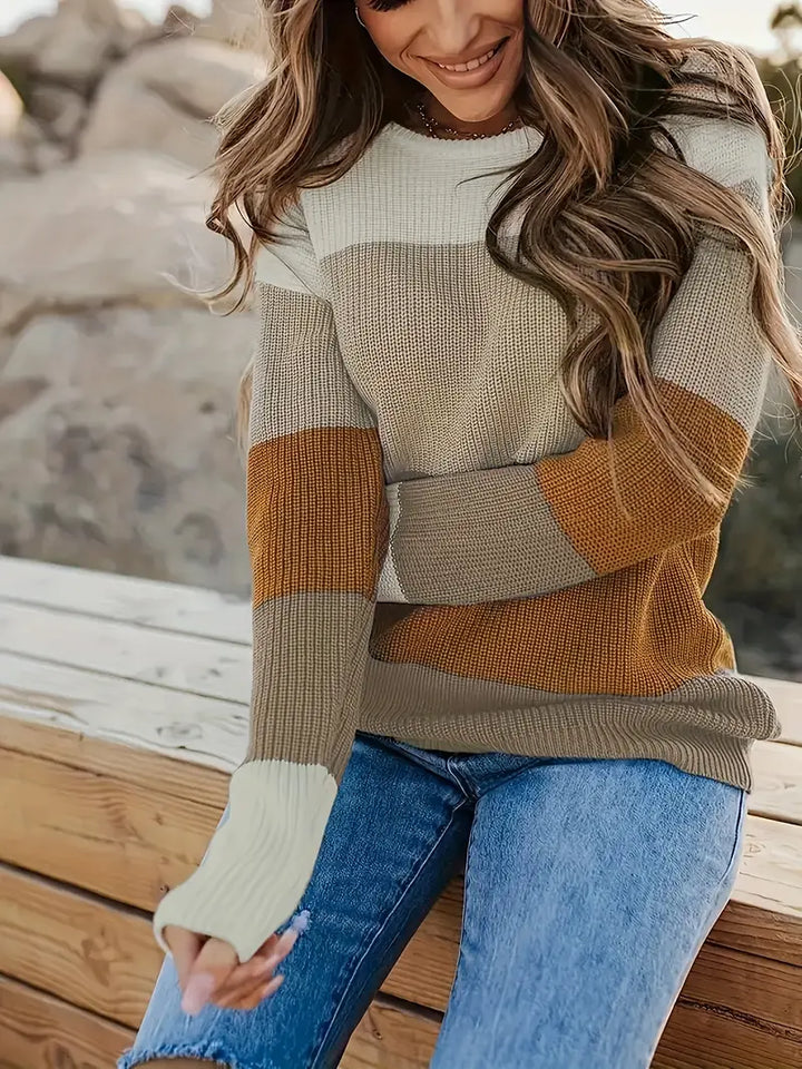 Drune | Farbblock Rundhals Pullover Für Trendige Looks