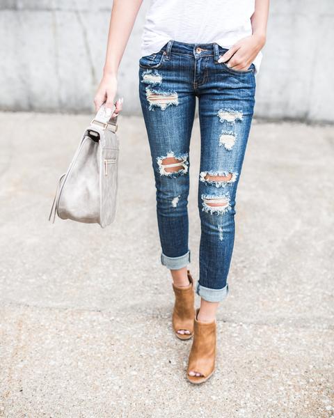 Damen Slim-Fit Jeans im Used-Look mit Rissen Drune