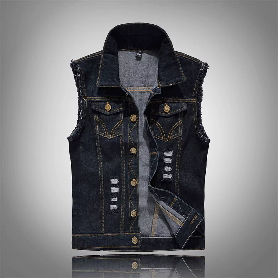 Drune | Zerrissene Denim-Weste