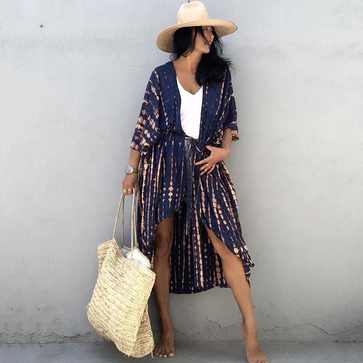 Drune | Strandkleid Kimono Stil Lockere Passform Atmungsaktiv Vordere Knopfverschluss