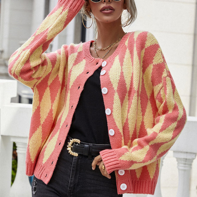 Drune | Cardigan mit Harlekin-muster Rundhals Lässig und Trendy