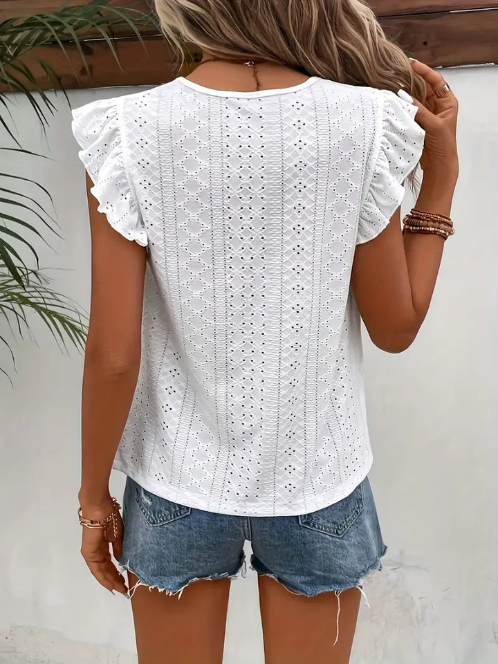 Drune – vintage-t-shirt mit rundhalsausschnitt und rüschenbesatz