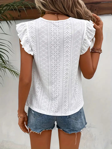 Drune – vintage-t-shirt mit rundhalsausschnitt und rüschenbesatz
