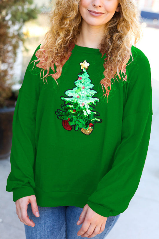 Drune | Weihnachtsbaum Feiertag Pailletten Freizeit Locker Sweatshirt