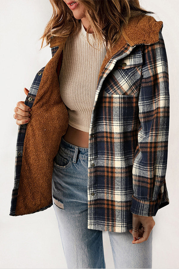 Drune | Druckknopf Sherpa Fleece Gefütterte Kapuzen-Flanelljacke