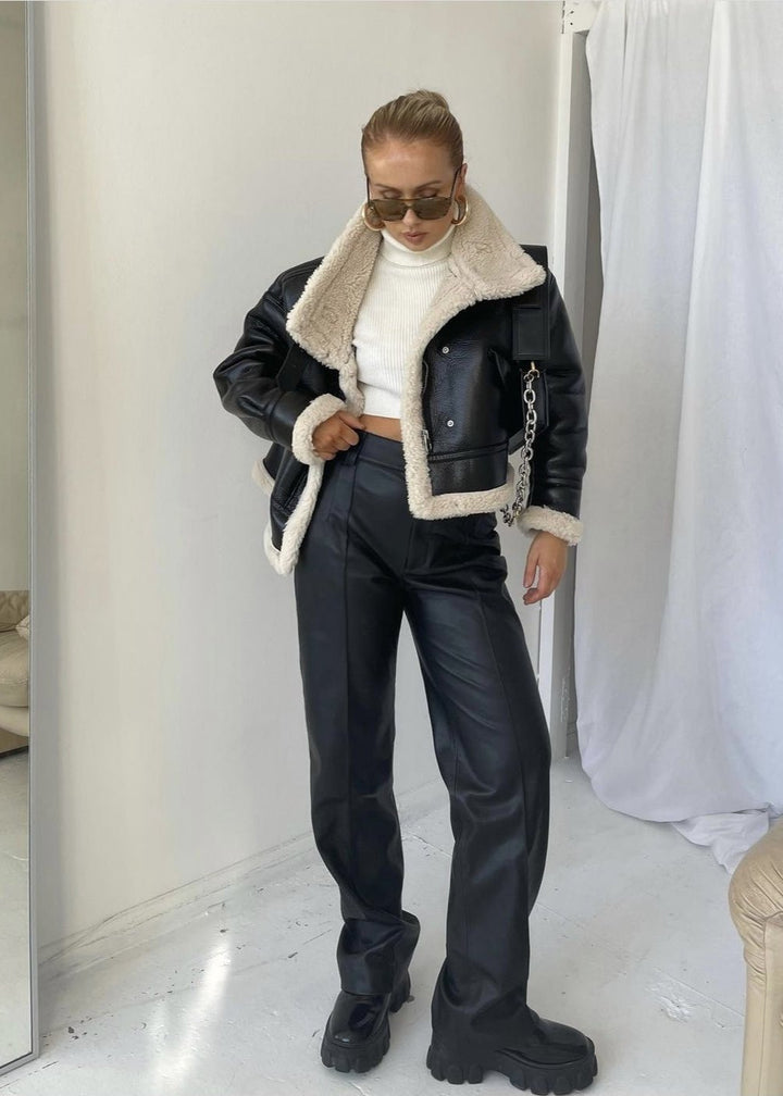Drune | Leder Shearling-gefütterte Jacke - Edgy Stil trifft auf gemütlichen Komfort