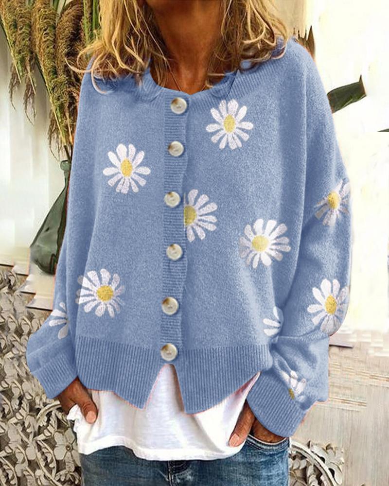 Drune | Blumengemusterte Strickjacke Weich und Leicht Lässige Eleganz