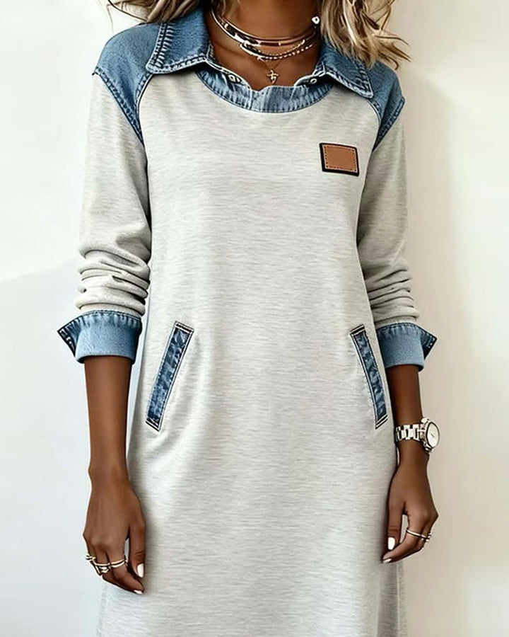 Drune | Kleid mit Revers Aus Denim Patchwork