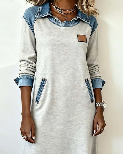 Drune | Kleid mit Revers Aus Denim Patchwork