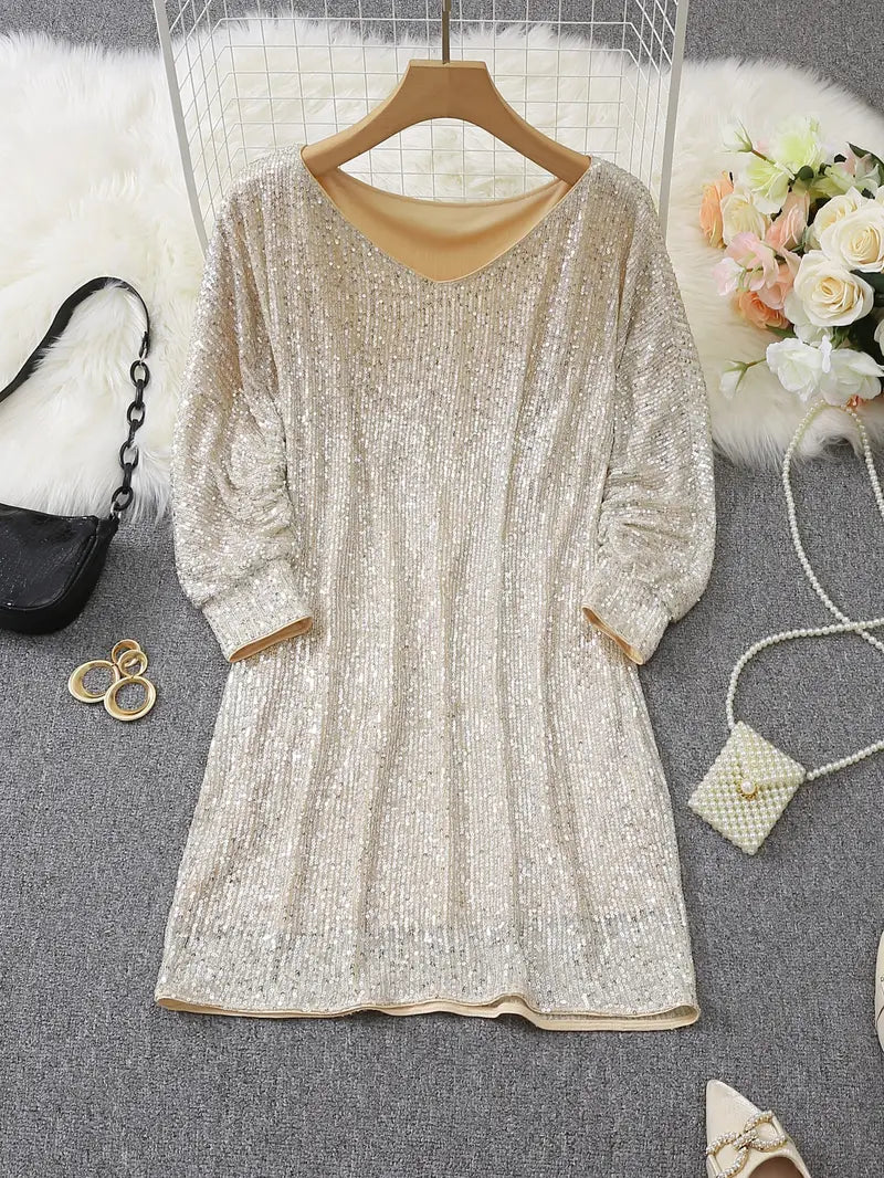 Drune | Party Paillettenkleid mit Kontrast