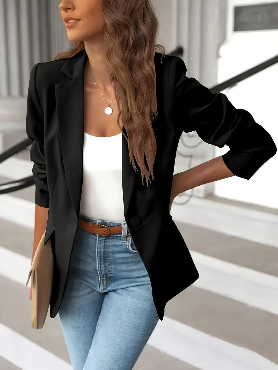Drune | Stilvolle Herbst Klassische Business Blazer mit Seitentaschen für Frauen