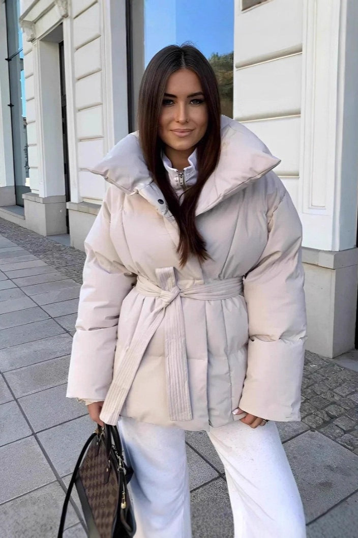 Drune | Einfarbige Gürteldetail-Puffjacke