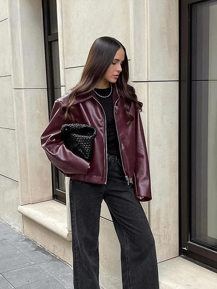 Drune | Kunstlederjacke mit stilvollem Reverskragen und Reißverschlussdetail