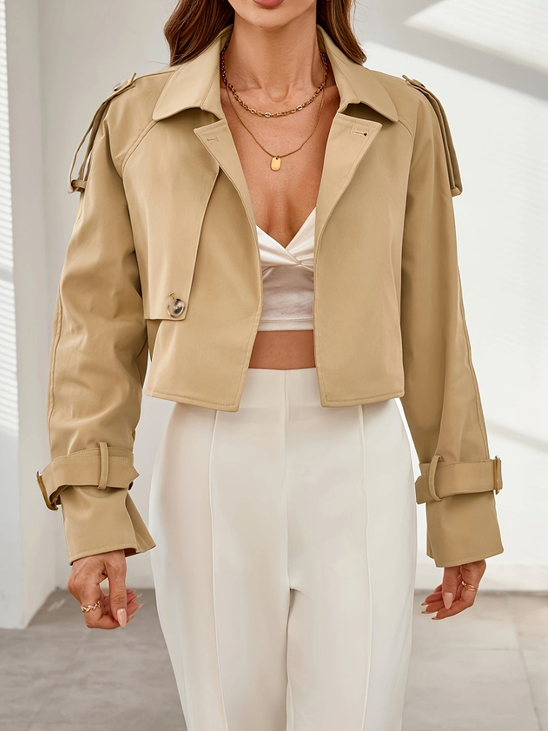 Drune | Stylischer Khaki Cropped Trenchcoat - Bequem & Elegant