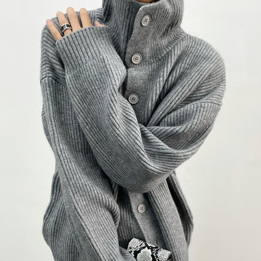Drune | Rippstrick-cardigan mit Knöpfen Weich und Warm Lässige Eleganz