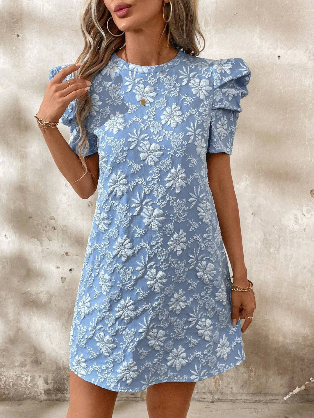 Drune | Jacquard-Kleid mit Blasenärmeln und Textur