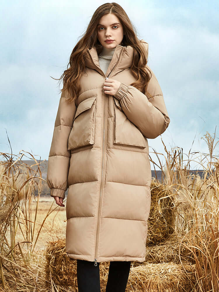 Drune | Damen Lange Winter Pufferjacke mit Kapuze