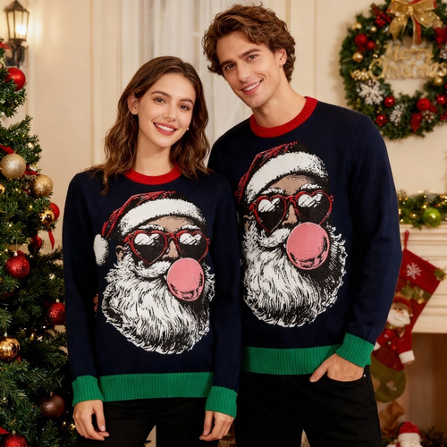 Drune | Festlich & Furchtlos: Goofy Weihnachtsmann-Muster Druck Weihnachts-Pullover