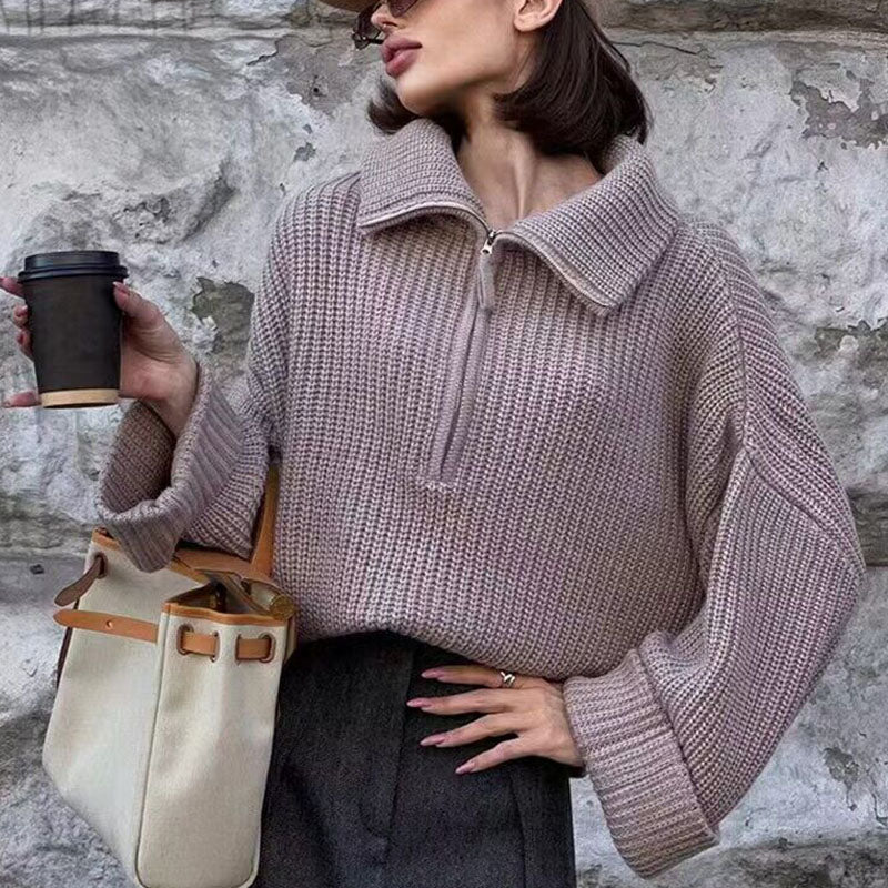 Drune | Rippstrick Pullover mit Reißverschluss Weich und Warm Lässige Eleganz