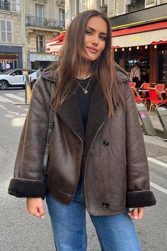 Drune | Lammfell gefütterte lockere Jacke