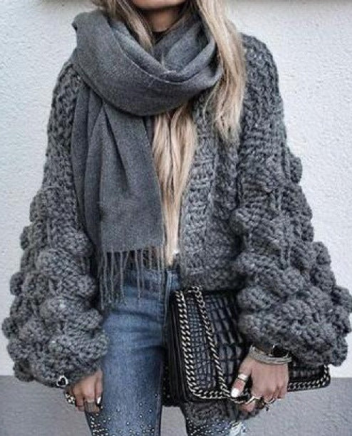 Damen Grob gestrickter Oversized Cardigan mit voluminösen Ärmeln Drune
