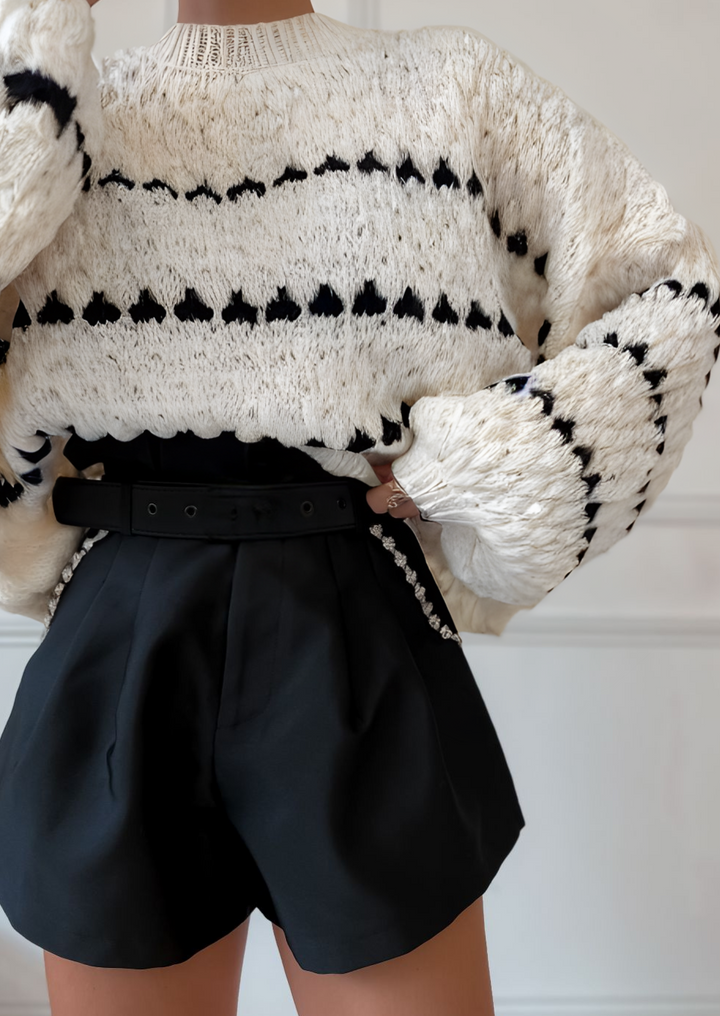 Drune | Kräftiger Strickpullover Kontrastierendes Design Warm und Zeitgemäß