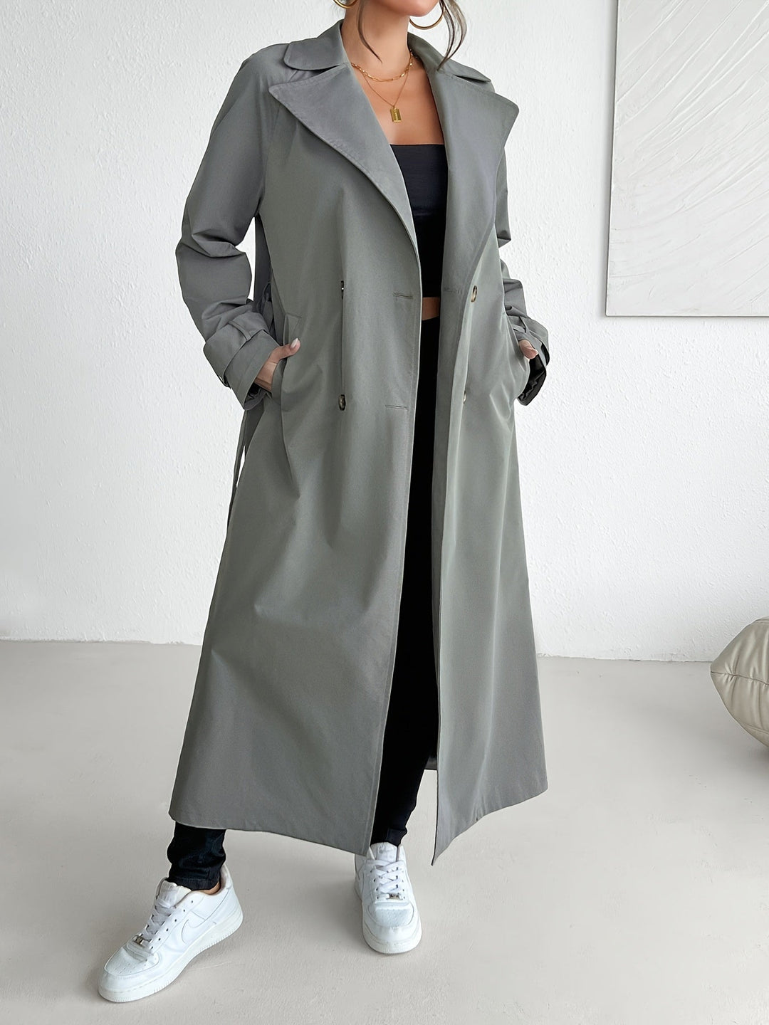 Drune | einfarbiger Trenchcoat mit Gürtel für Damen - Perfekt für legere Tage