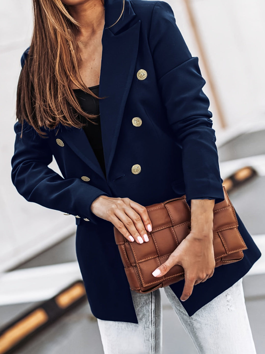Drune | Lange Elegante Damenblazer Mit Doppelter Knopfleiste