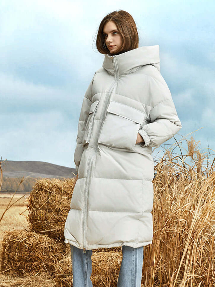 Drune | Damen Lange Winter Pufferjacke mit Kapuze
