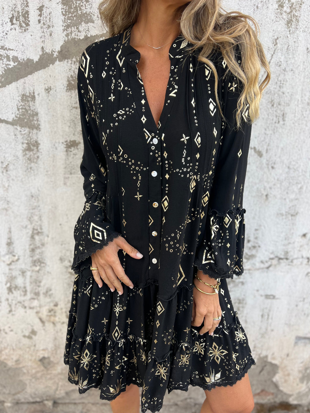 Drune | Boho Metallic Hemdkleid