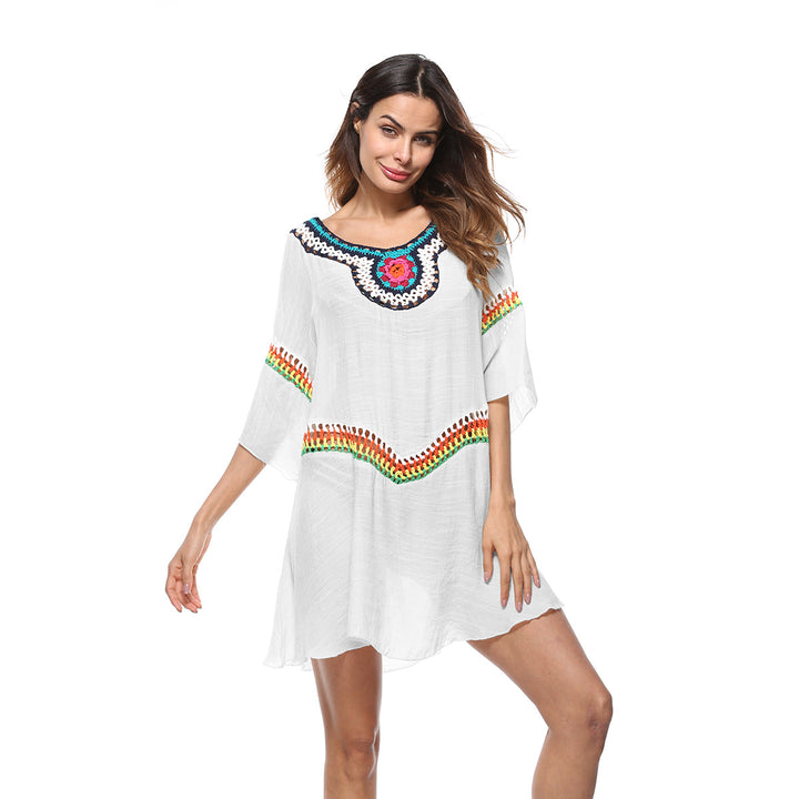 Damen luftiger Strandkaftan mit bunten Stickdetails Drune