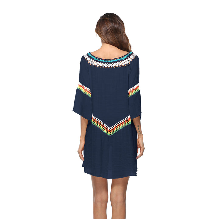 Damen luftiger Strandkaftan mit bunten Stickdetails Drune