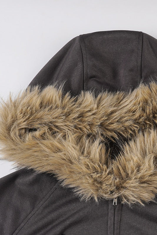Drune | Stil Sweatshirtjacke mit Pelzbesatz